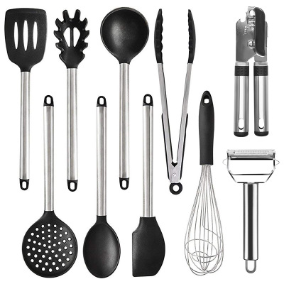 11 pieces stainless steel handle non-stick heat resistant silicone kitchen utensil for cooking