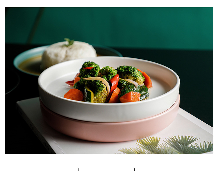 Nordic ceramic deep soup dish creative Western dish pasta steak tray home plate breakfast round flat plate