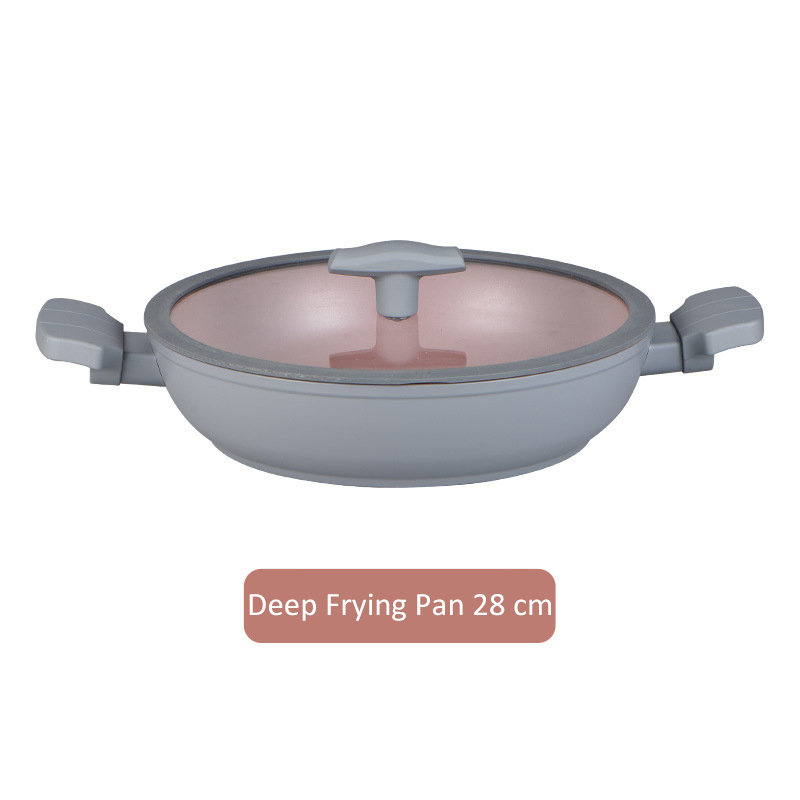 Grey pink non-stick pan pan with cover cooker for induction household fry pan saucepan pot with the handle