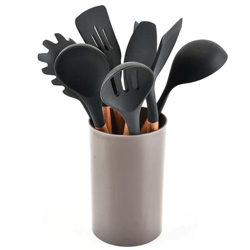 10pcs kitchen set silicone handle wooden utensils set