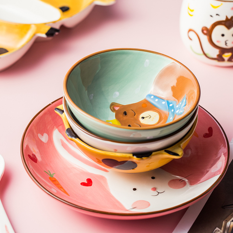Colorful Cartoon Children Glazed Ceramic Plate Dish Dinnerware