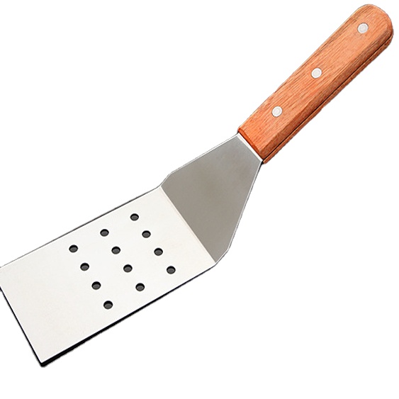 Stainless steel cooking shovel with wooden handle hotel supplies steak shovel baking tool pancake shovel