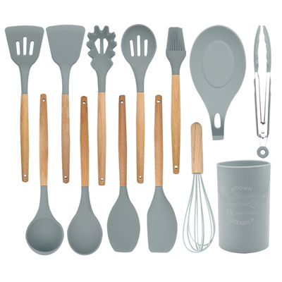 13 piece set wooden handle spoons spatula cookware gadgets tools silicone kitchen utensils set